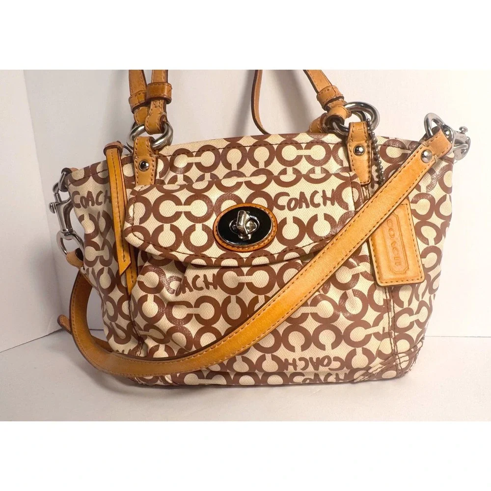 Coach Poppy Signature Graffiti Coated Canvas‎ Satchel Crossbody Bag Tan Brown